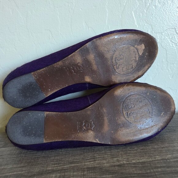 Tory Burch Jessa Purple Calf Hair Flats Slip-On Loafers Size 8.5 Gold Hardware - Picture 10 of 12